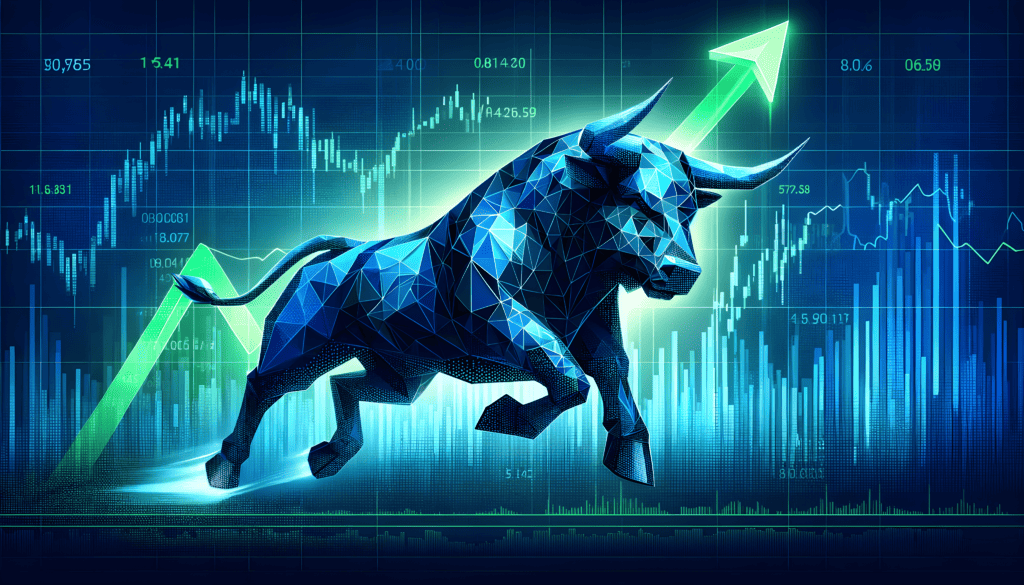 A digital illustration of a geometrically stylized bull in mid-charge